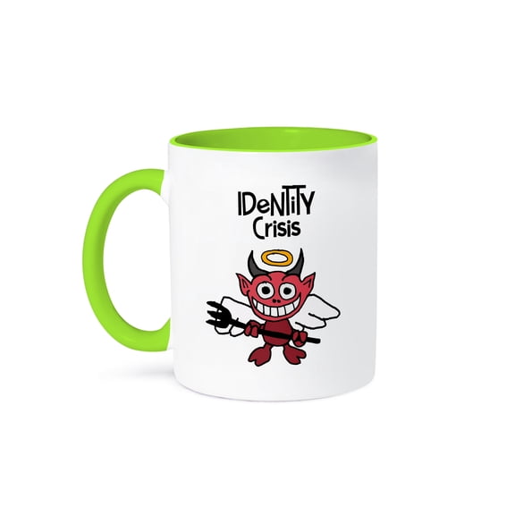 3dRose, Cute Funny Devil Demon with Angel Wings Identiy Crisis Satire, 11oz Two-Tone Green Mug