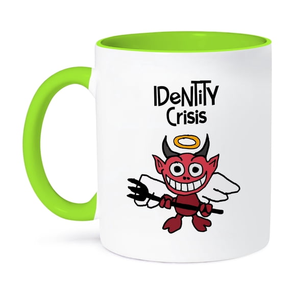 3dRose, Cute Funny Devil Demon with Angel Wings Identiy Crisis Satire, 11oz Two-Tone Green Mug
