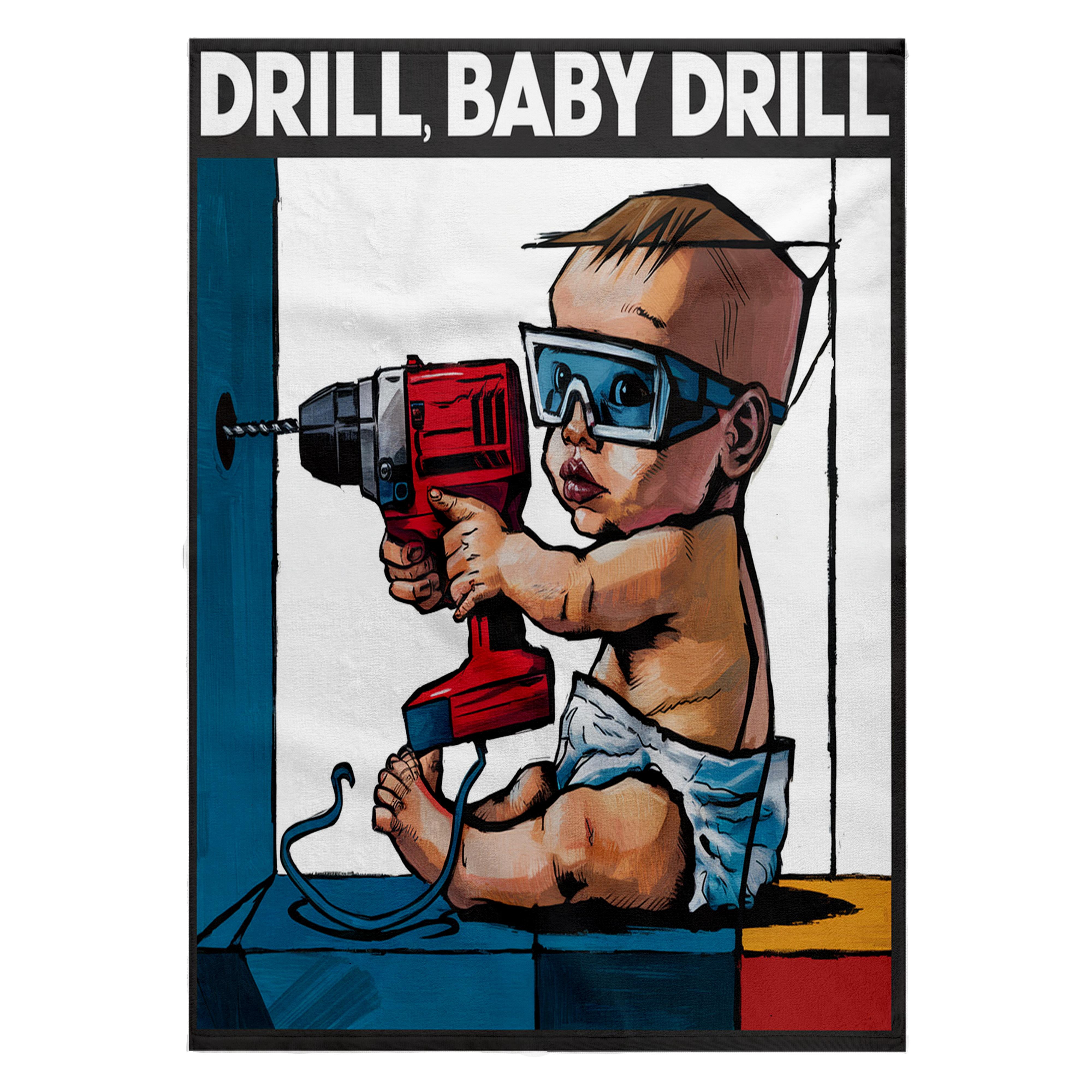 3dRose, Cute Funny Drill Baby Drill Energy Oil Satire with Baby using Drill, 22x30 Bath Hand Pool Towel