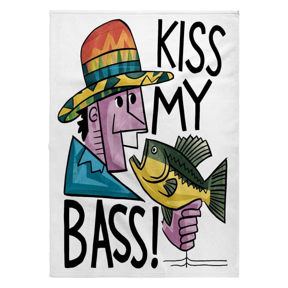 3dRose, Cute Funny Fisherman with Bass Fish says Kiss My Bass Pun, 22x30 Bath Hand Pool Towel