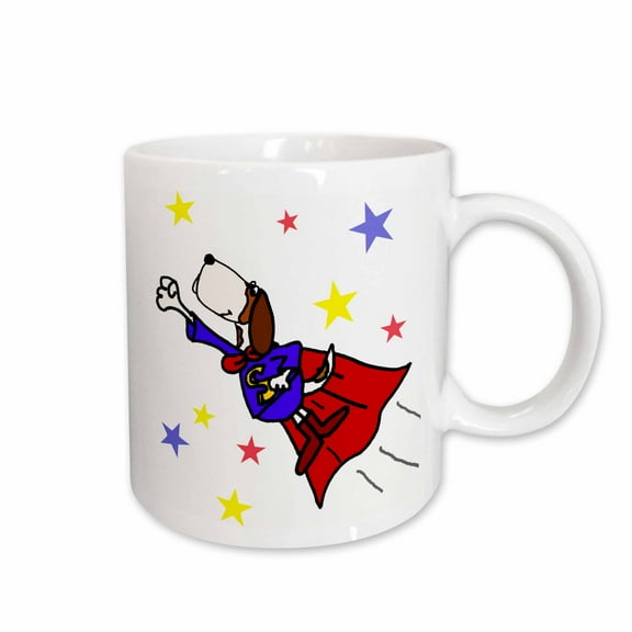 3drose, Cute Funny Flying Basset Hound Puppy Dog Superhero, 15oz Mug