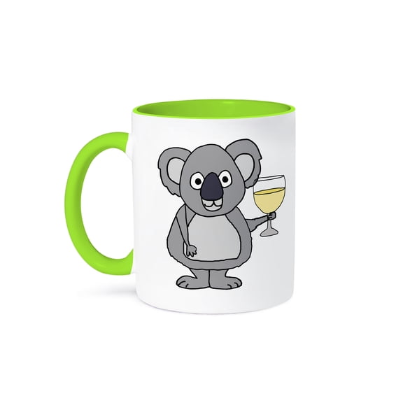 3dRose, Cute Funny Koala Bear Drinking Wine Cartoon, 11oz Two-Tone Green Mug