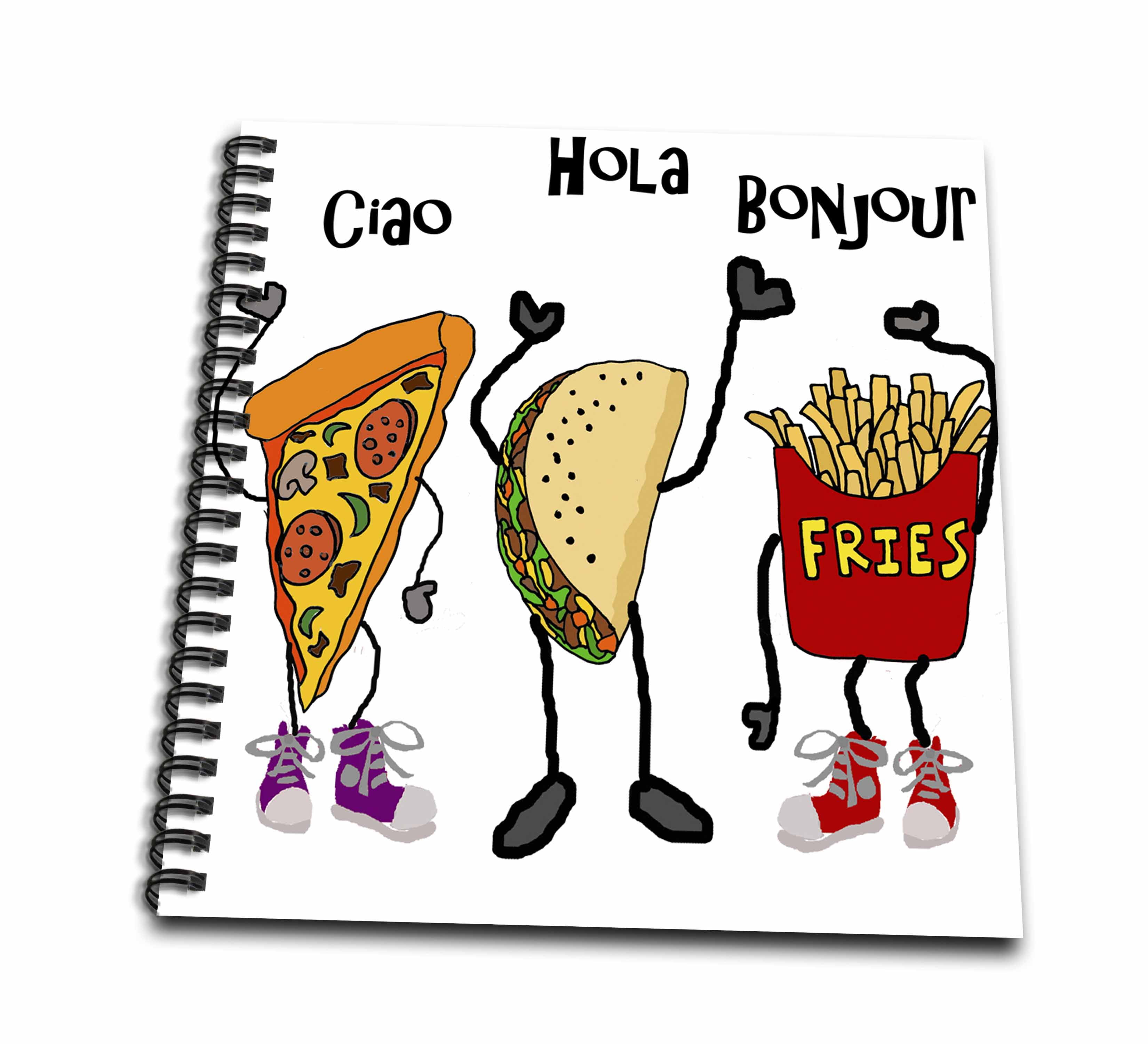 3dRose, Cute Funny Pizza, Taco, and French Fries International Cartoon, Mini Notepad 4 x 4 inch