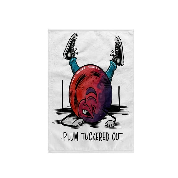 3dRose, Cute Funny Plum Tuckered Out Plum Fruit Pun Satire, 15x22 Hand Towel