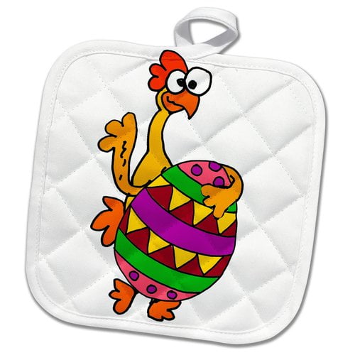 3dRose, Cute Funny Rubber Chicken with Easter egg Cartoon, 8x8 Potholder