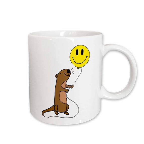 3drose, Cute Funny Sea Otter with Smiling Face Balloon Cartoon, 15oz Mug