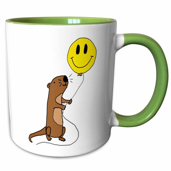 3drose, Cute Funny Sea Otter with Smiling Face Balloon Cartoon, 15oz Two-tone Green Mug