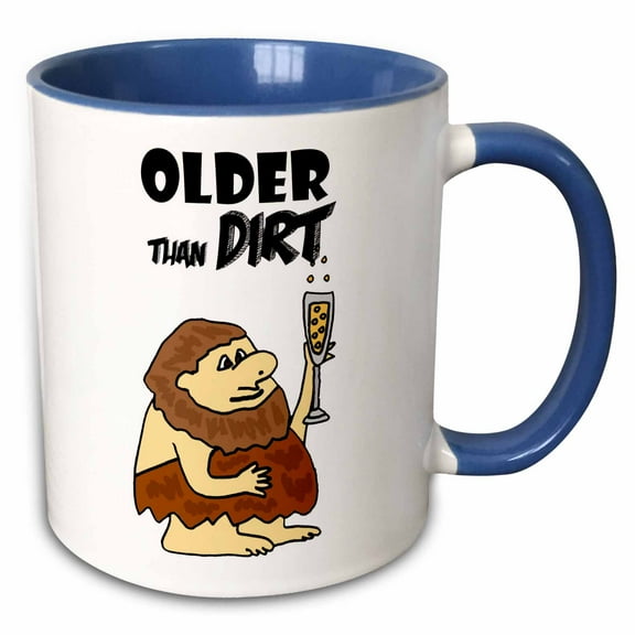 3drose, Cute Funny Unique Caveman Older Than Dirt Birthday Cartoon, 15oz Two-tone Blue Mug