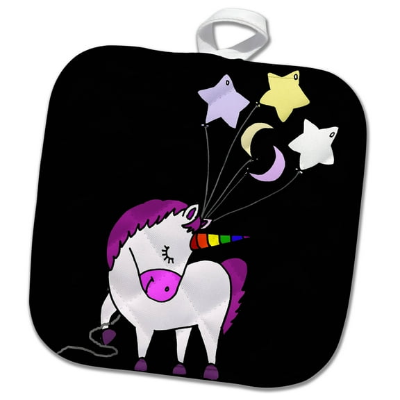 3dRose, Cute Funny Unique Magical Unicorn with Stars and Moon Balloons, 8x8 Potholder