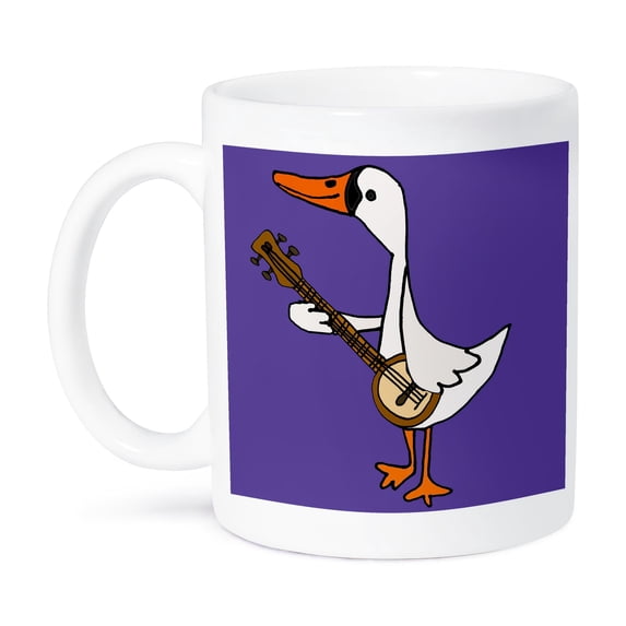 3dRose, Cute Funny Unique Swan Bird Playing banjo Cartoon, 11oz Mug