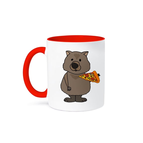 3dRose, Cute Funny Wombat eating Pizza Slice Food Cartoon, 15oz Two-Tone Red Mug