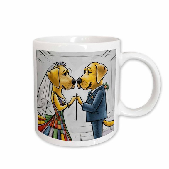 3drose, Cute Funny Yello Lab Dogs Bride and Groom Wedding Abstract Pets, 15oz Mug