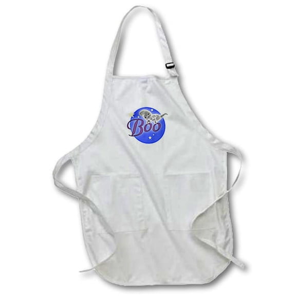 3dRose, Cute Ghost Boo, Medium Length Apron with Pouch Pockets 22w x 24l