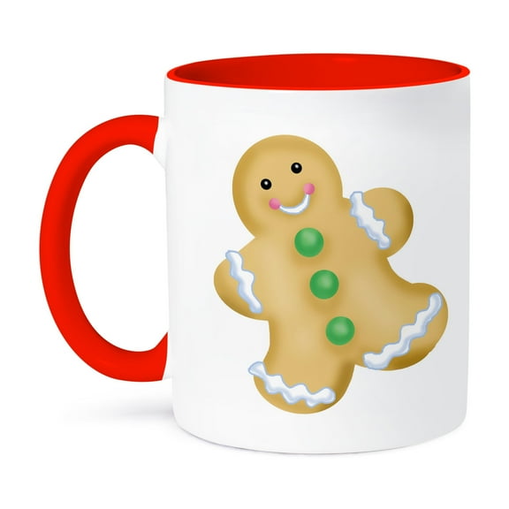 3dRose, Cute Gingerbread Man Illustration, 15oz Two-Tone Red Mug
