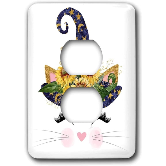 3dRose, Cute Glam Halloween Cat Face Illustration, 2 plug outlet cover