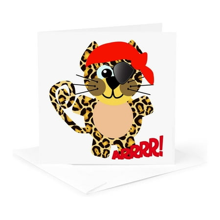 3dRose, Cute Goofkins Leopard Pirate Cartoon, 1 Greeting Card with envelope