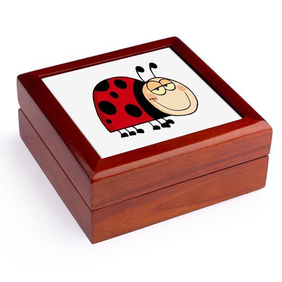 3dRose, Cute Goofy Cartoon Grinning Little Ladybug, Jewelry Box 5.5x5.5 inch with 4 inch tile