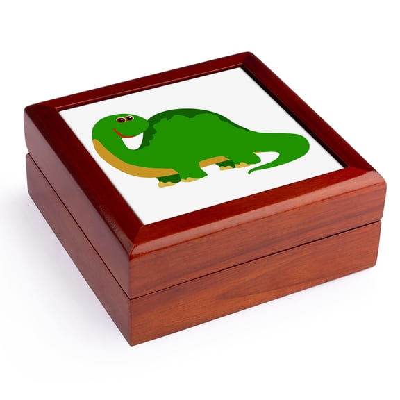3dRose, Cute Green Brontosaurus Green Dino Dinousaur Cartoon, Jewelry Box 5.5x5.5 inch with 4 inch tile