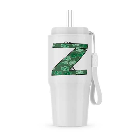 Cute Green Four Leaf Clover Curly Cue Monogram Initial Z, 20oz Tumbler