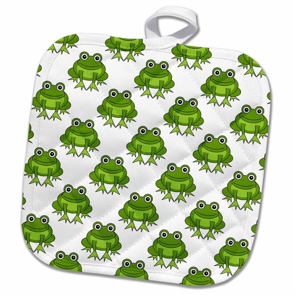 3dRose, Cute Green Frog Pattern, 8x8 Potholder