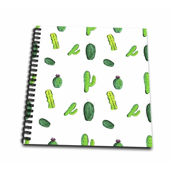 3dRose, Cute Green Watercolor Cactus Pattern, Mini Notepad 4 x 4 inch