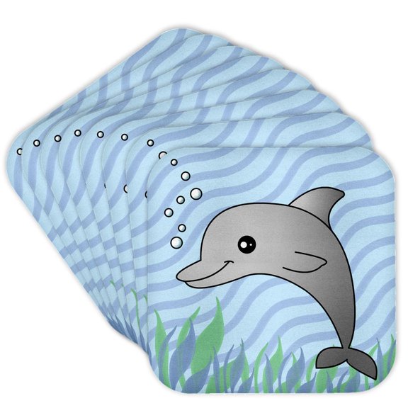 3drose, Cute Grey Dolphin Blue Ocean, Set of 8 Coasters - Soft