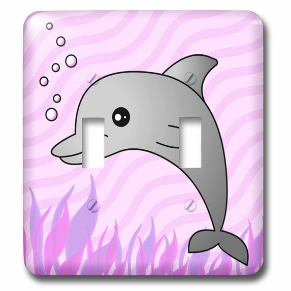 3dRose, Cute Grey Dolphin Pink Ocean, double toggle switch