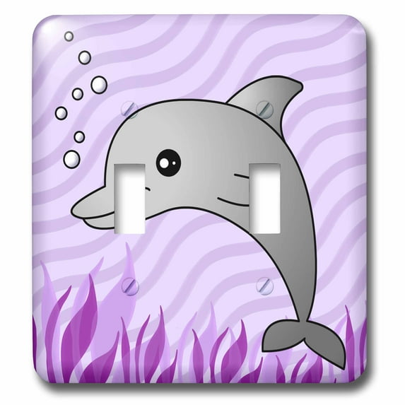 3dRose, Cute Grey Dolphin Purple Ocean, double toggle switch