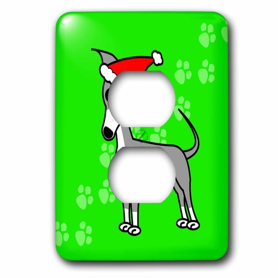 3dRose, Cute Grey Italian Greyhound Green with Santa Hat, 2 plug outlet cover