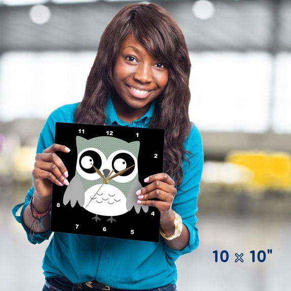 3dRose, Cute Grey Pattern Owl, 10x10 Wall Clock