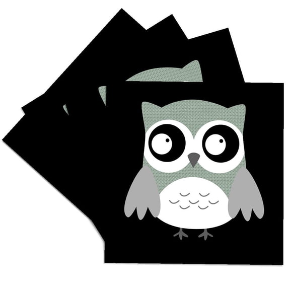 3dRose, Cute Grey Pattern Owl, Set of 4 Ceramic Tile Coasters