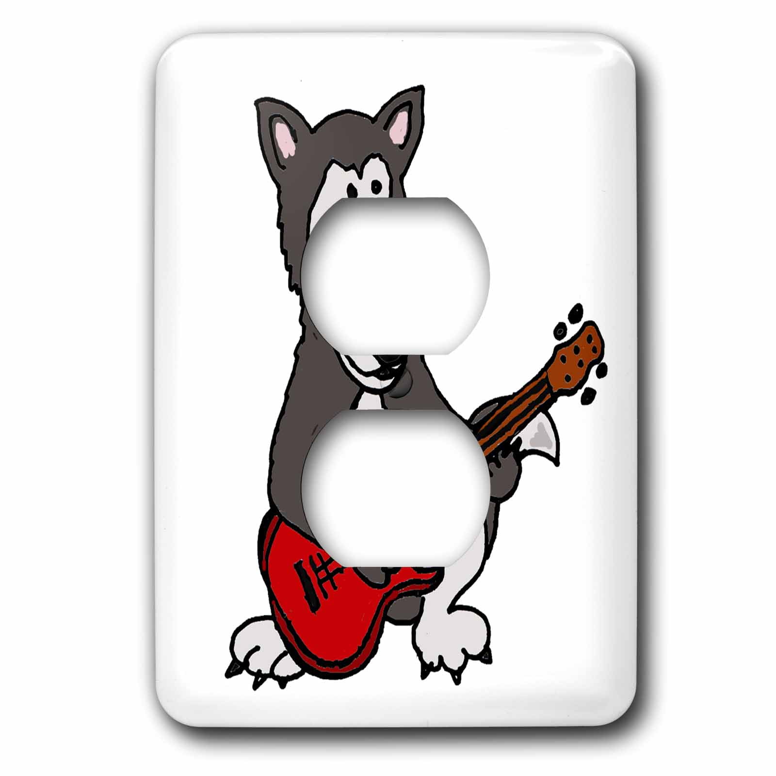 3dRose, Cute Grey Wolf Playing Red Guitar, 2 plug outlet cover