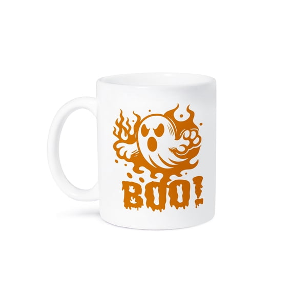 3dRose, Cute Halloween Ghost with Text in Orange, 11oz Mug