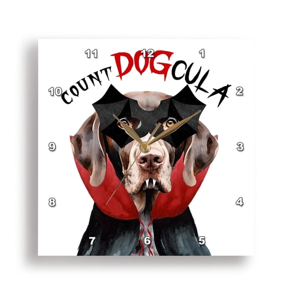 3dRose, Cute Halloween Pointer Dog dressed as Count DOGcula for Treats, 13x13 Wall Clock