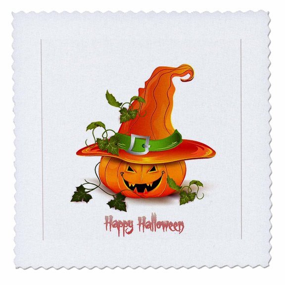 3dRose, Cute Halloween Pumpkin With Big Orange Hat, 10x10 inch quilt square