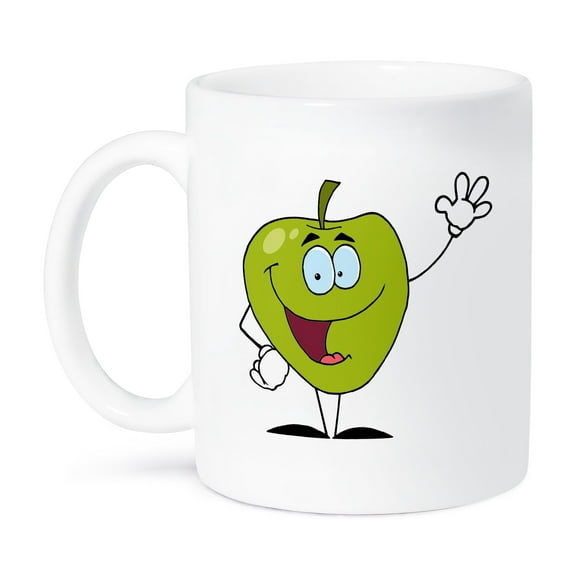 3dRose, Cute Happy Cartoon Green Apple Character, 11oz Mug