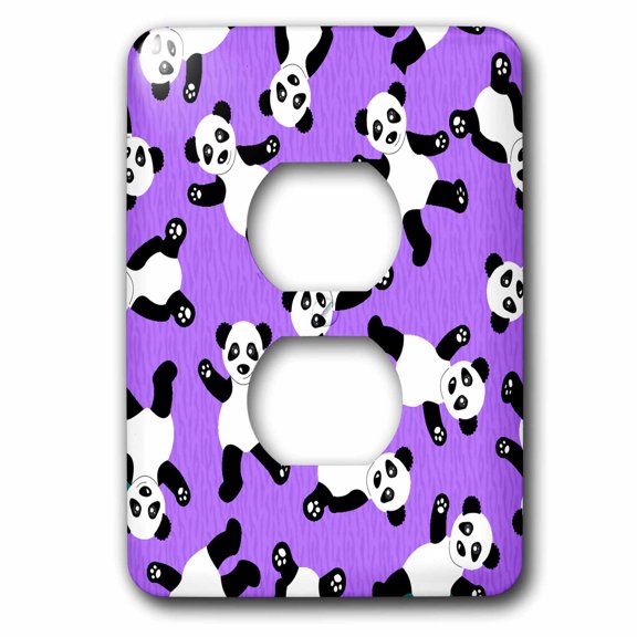 3dRose, Cute Happy Cartoon Panda Print on Purple Fur Print Background, 2 plug outlet cover