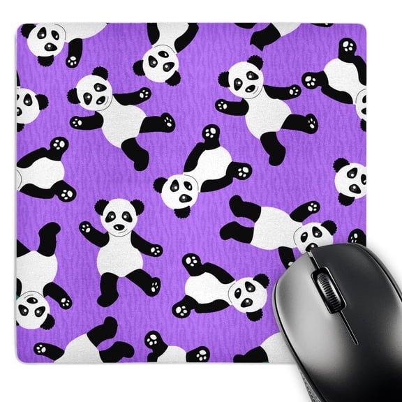 3dRose, Cute Happy Cartoon Panda Print on Purple Fur Print Background, MousePad
