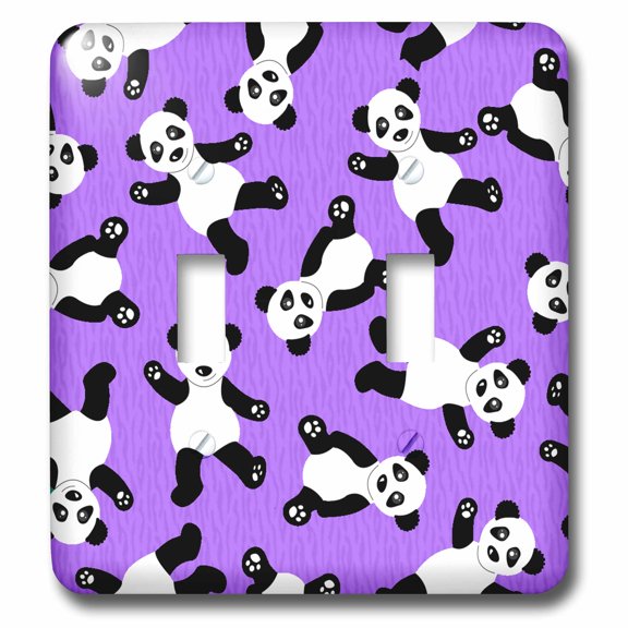 3dRose, Cute Happy Cartoon Panda Print on Purple Fur Print Background, double toggle switch