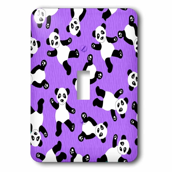 3dRose, Cute Happy Cartoon Panda Print on Purple Fur Print Background, single toggle switch