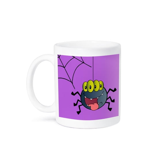 3dRose, Cute Happy Spider and Web On Purple For Halloween Or Everyday Spider Lovers Insect Bug Cartoon, 15oz Mug