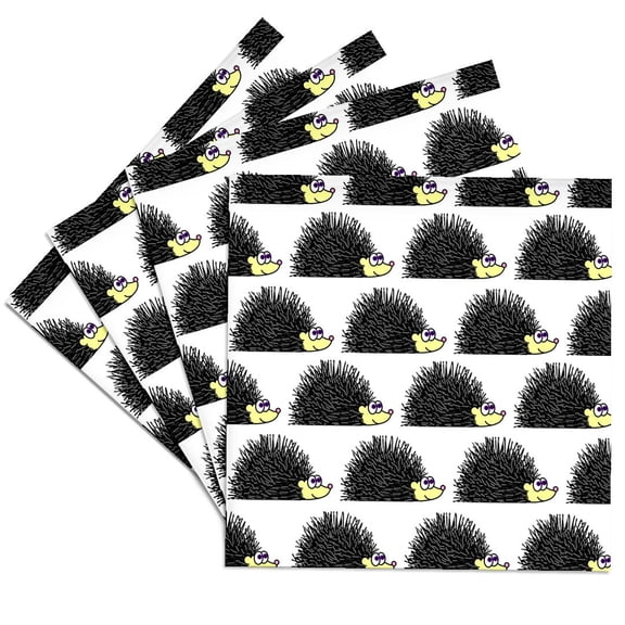 3dRose, Cute Hedgehog Print White, Set of 4 Ceramic Tile Coasters