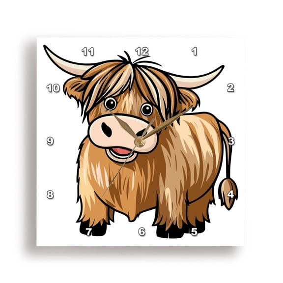 3dRose, Cute Highland Cow Cartoon, 15x15 Wall Clock