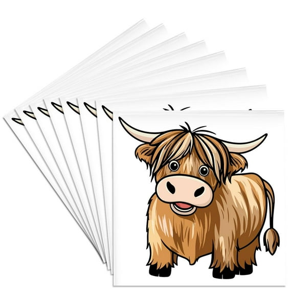 3drose, Cute Highland Cow Cartoon, Set of 8 Ceramic Tile Coasters
