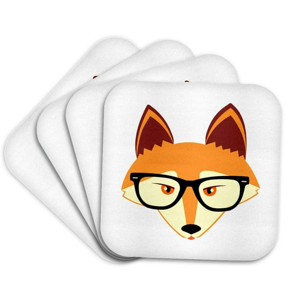 3dRose, Cute Hipster Red Fox with Glasses, set of 4 Coasters - Soft