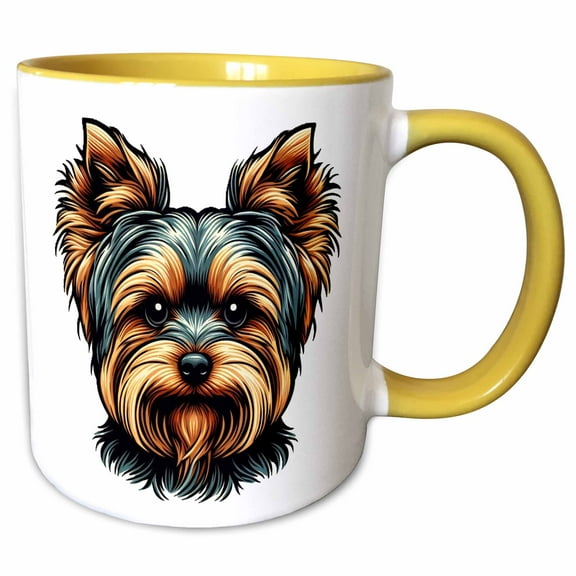 3drose, Cute Image of a Yorkshire Terrier, 11oz Two-tone Yellow Mug