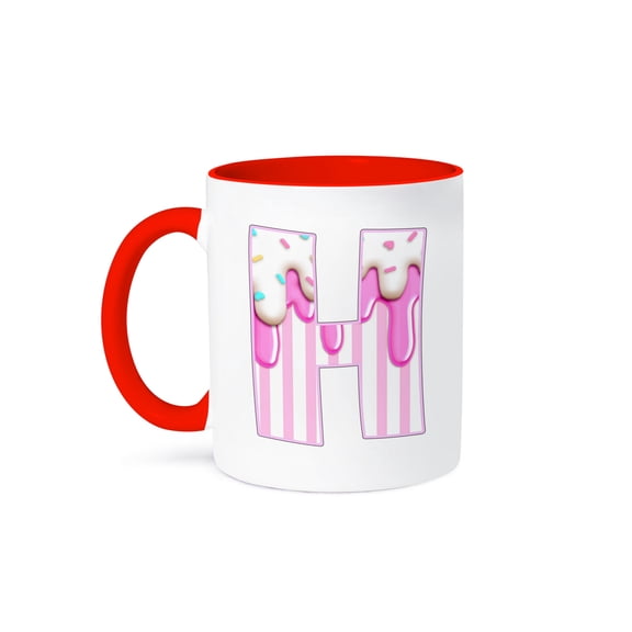 3drose, Cute Image of Candy Pink Stripe Monogram H, 15oz Two-tone Red Mug
