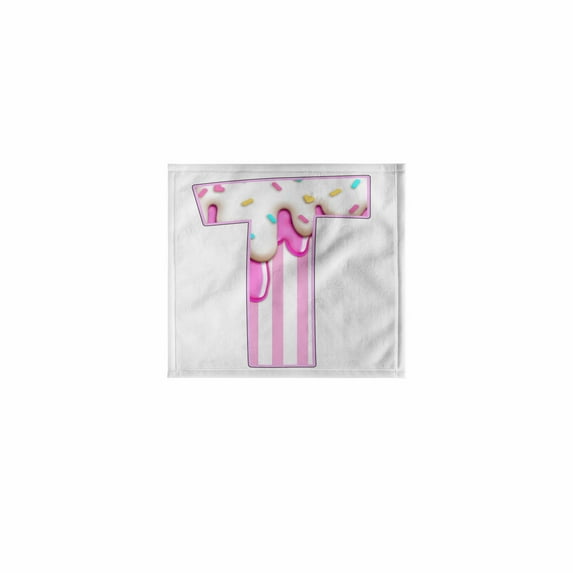 3dRose, Cute Image Of Candy Pink Stripe Monogram T, 11x12 Wash Cloth for Face and Body