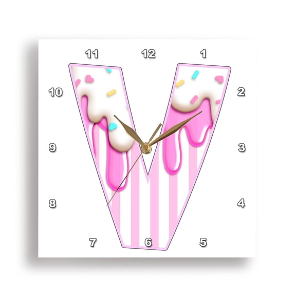 3dRose, Cute Image Of Candy Pink Stripe Monogram V, 15x15 Wall Clock