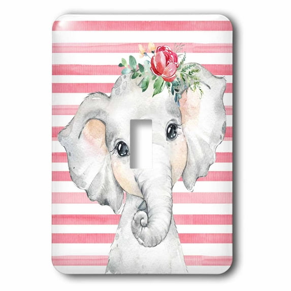 3dRose, Cute Image Of Watercolor Floral Baby Girl Elephant Illustration, single toggle switch